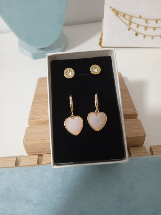 Set de 2 pares de pendientes dorados – Amor y brillo por solo 7€