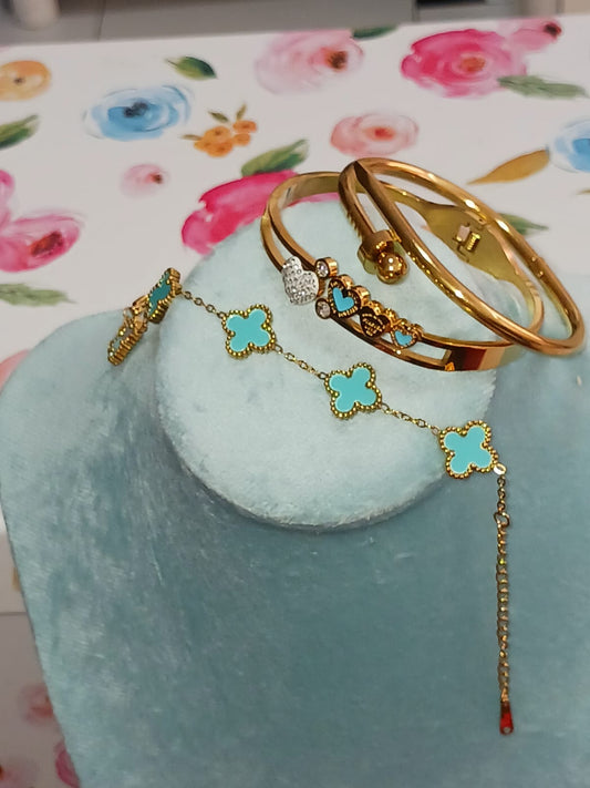 Set de joyería dorada con detalles turquesa de Acero Inoxidable